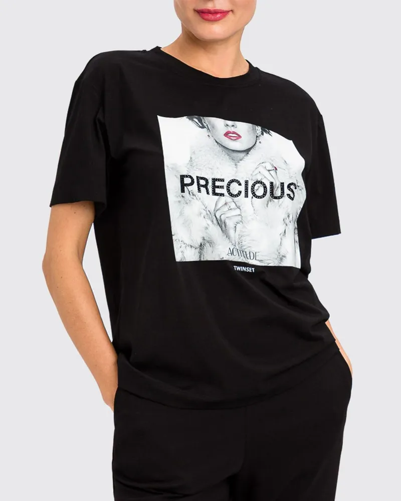 Twin-Set T-Shirt von aus Baumwolle mit Grafikprint und Logo Schwarz