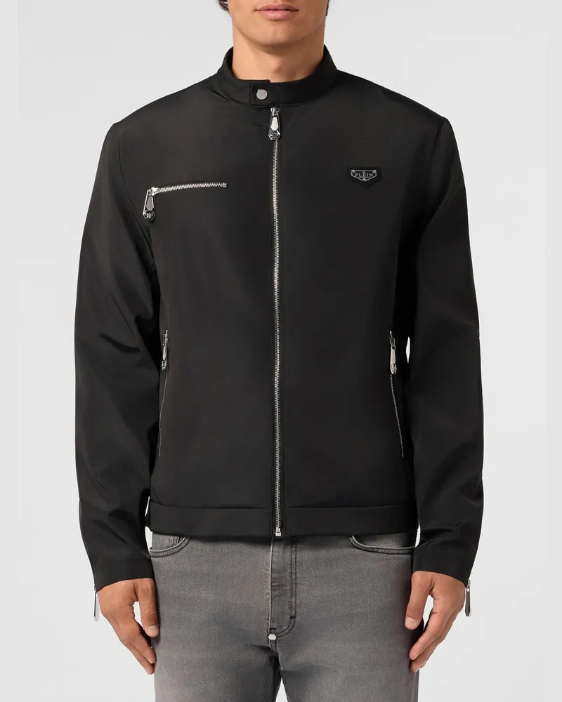Philipp Plein Bikerjacke aus Nylon von mit Stehkragen und Reißverschluss Schwarz