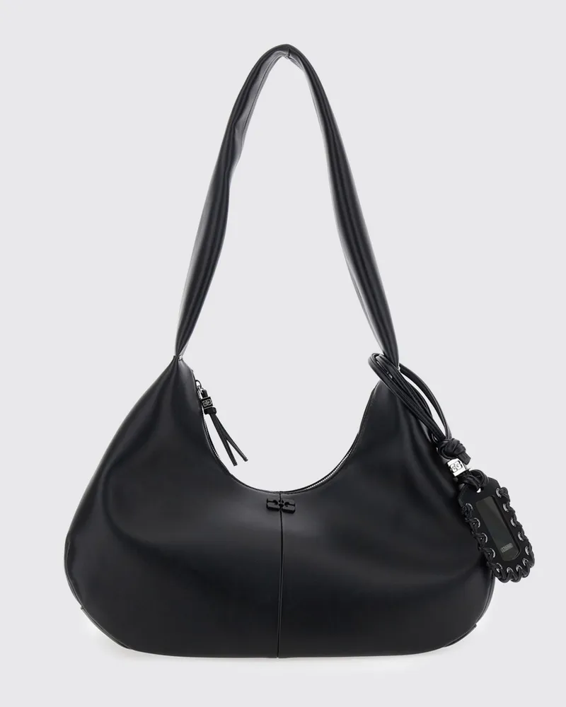 Ganni Hobo-Tasche aus recyceltem Leder mit Ton-in-Ton-Butterfly-Logoanhänger Schwarz