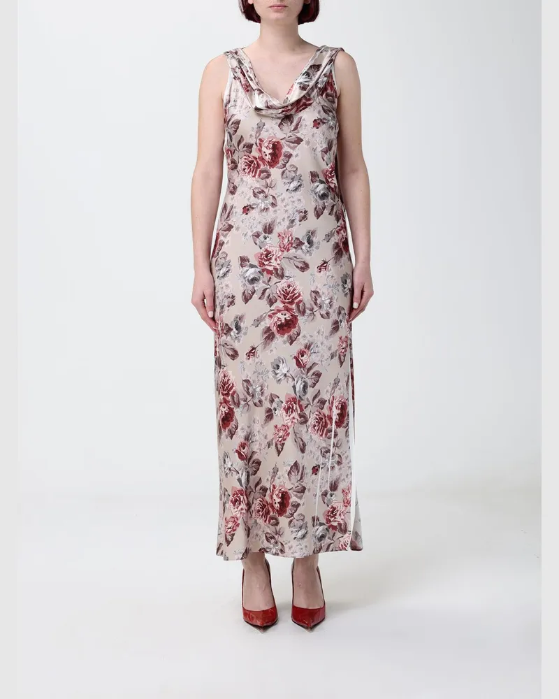 Acne Studios Geblümtes Midi-Etui-Kleid mit freien Schultern Beige