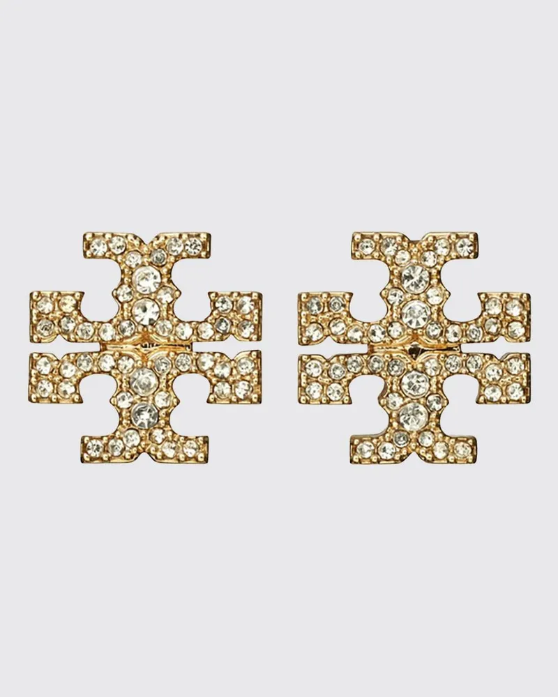 Tory Burch Icon Messingohrringe mit eingesetzten Strasssteinen Gold