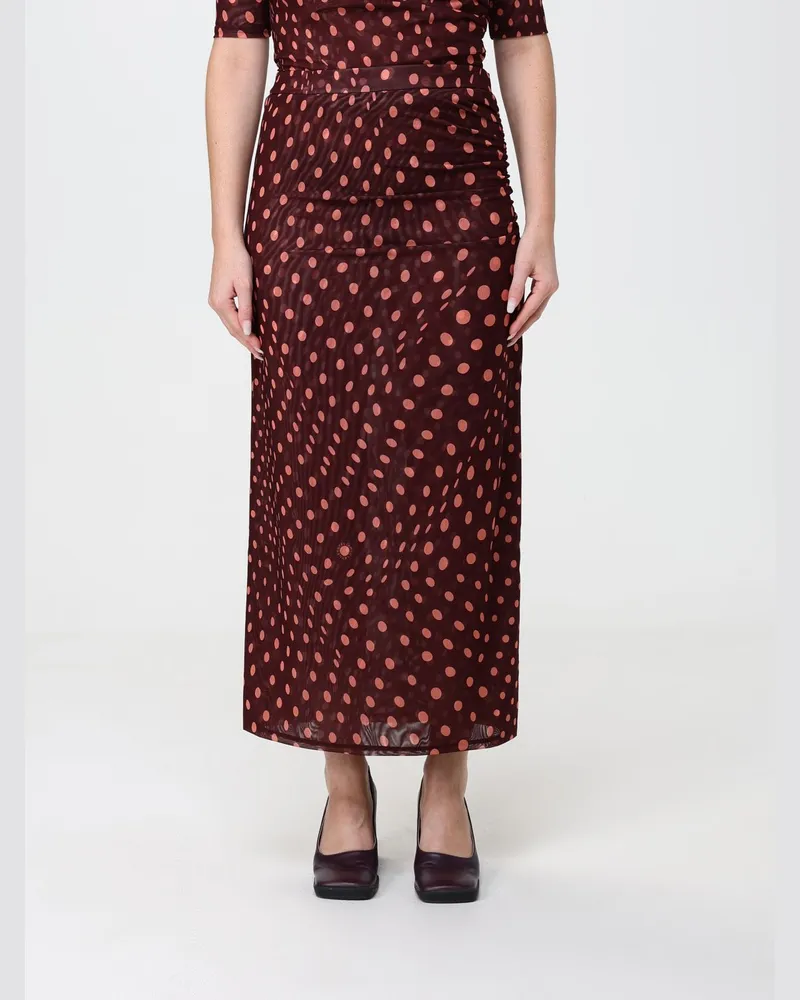 Stella McCartney Polka-Dot-Jersey-Midi-Bleistiftrock mit hohem elastischem Bund Burgunderrot