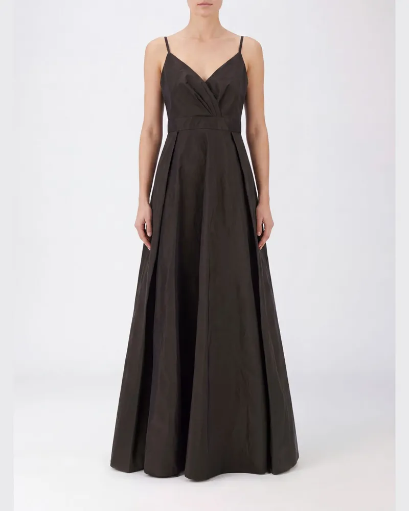 Pinko Langes Abendkleid aus Taft mit V-Ausschnitt und schulterfreiem Design Braun
