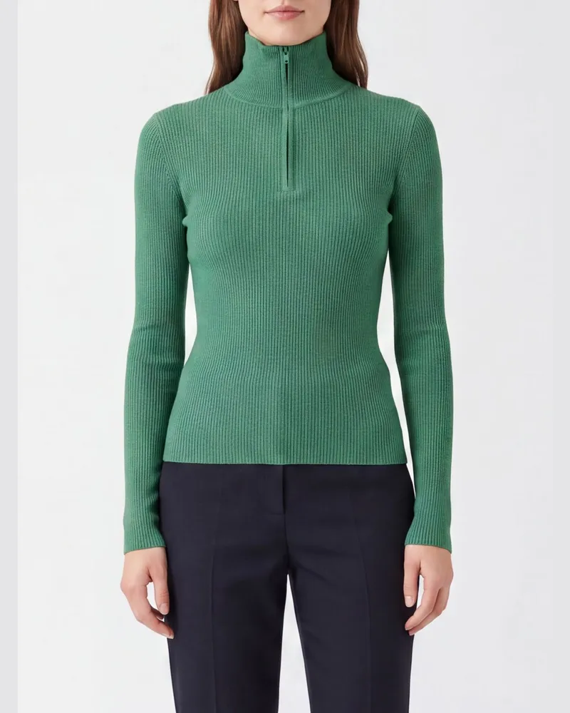 FRANKIE Shop Schmal geschnittener Rippenpullover aus Merinowolle und Seide mit Reißverschluss Grün