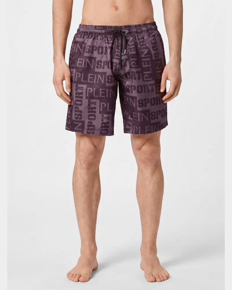 Philipp Plein Badeshorts aus Nylon von mit Kontrastlogo und Kordelzug Schwarz