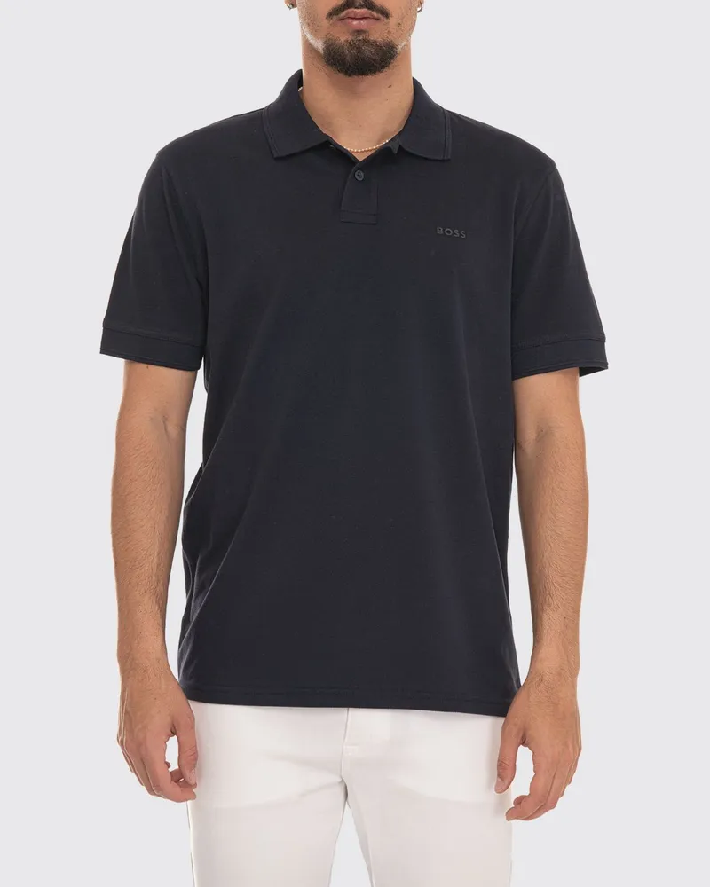 HUGO BOSS Kurzärmeliges Baumwoll-Poloshirt mit geripptem Kragen Blau