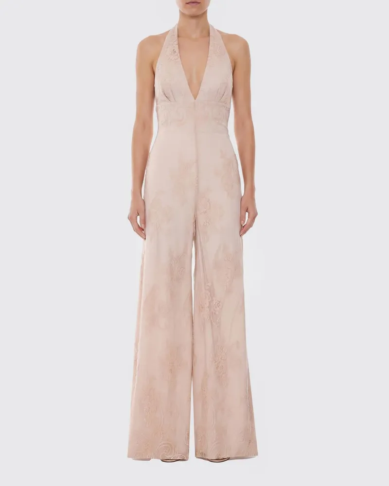 Aniye By Ausgestellter Jumpsuit aus Baumwollmischung mit Neckholder und Blumendetails Pink