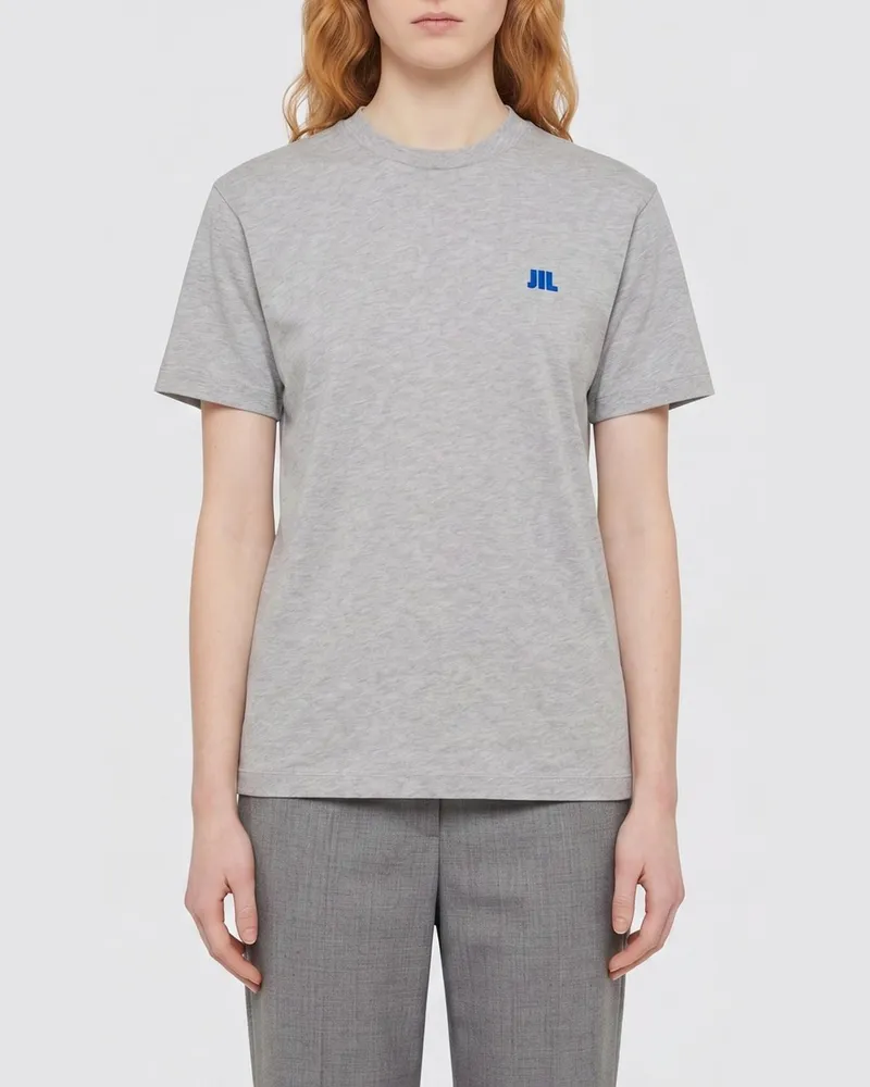 Jil Sander T-Shirt aus Baumwolle mit kontrastierendem gesticktem Frontlogo Grau