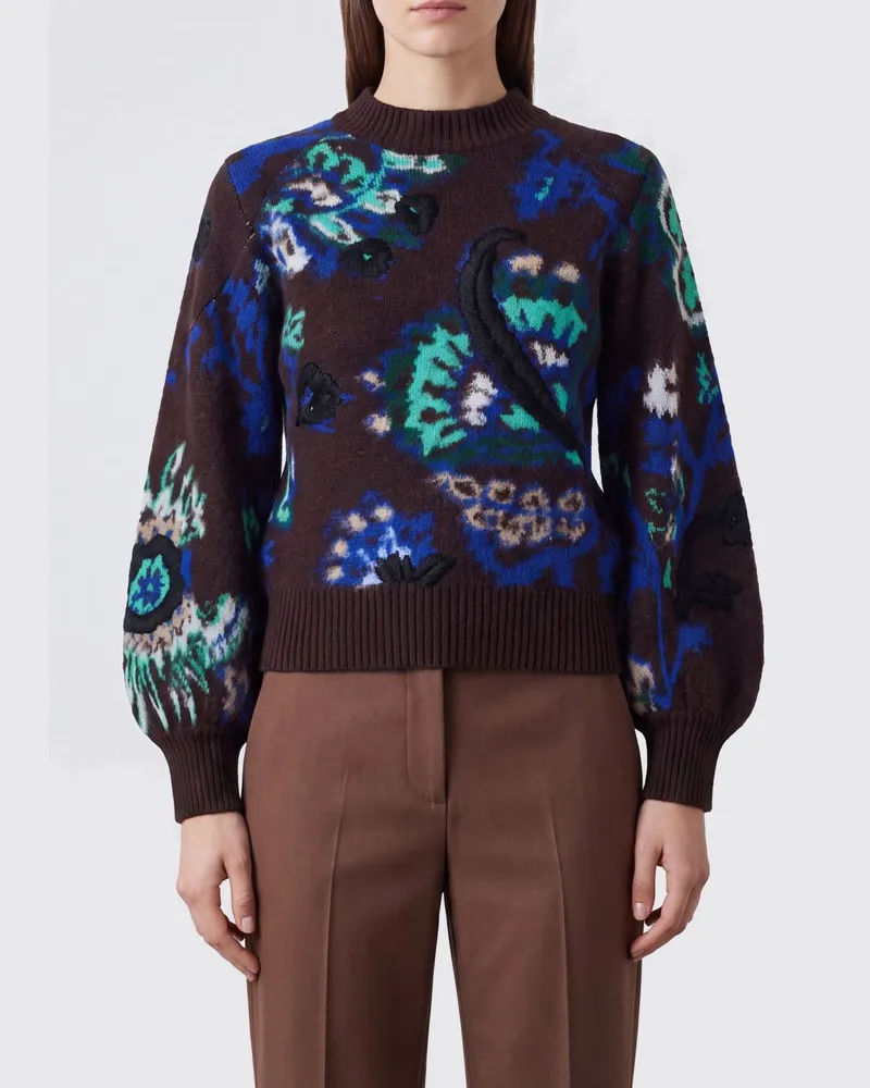 Sacai Wollpullover mit Rundhalsausschnitt, Jacquard-Verarbeitung und abstraktem Muster Braun