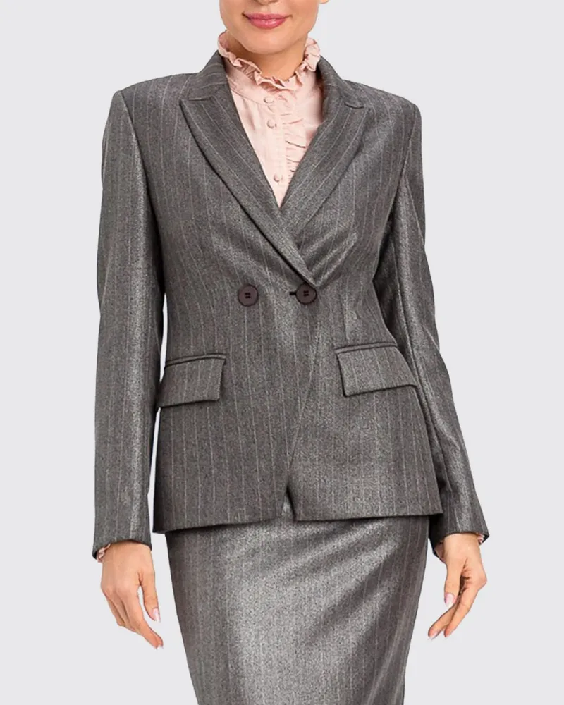 Twin-Set Kurzer Zweireiher-Blazer mit Nadelstreifen Charcoal