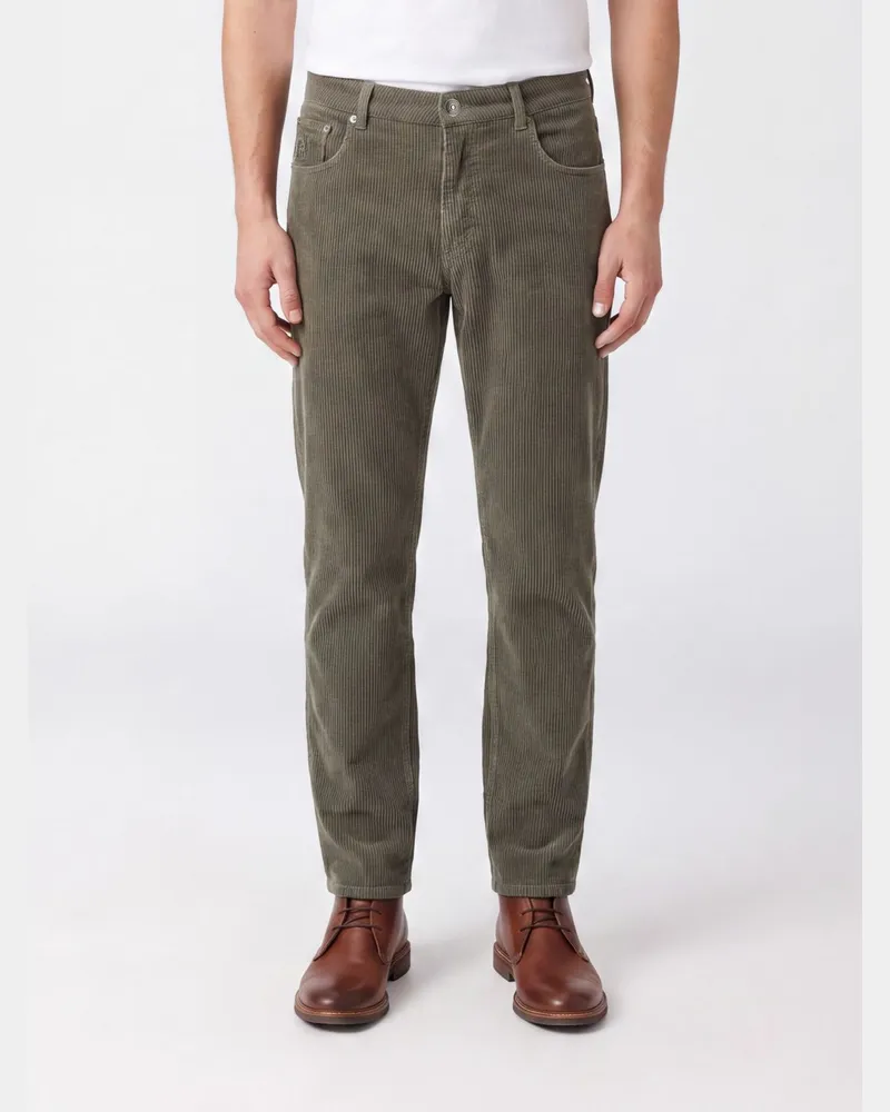Brunello Cucinelli Slim-Fit Fünf-Taschen-Hose aus Baumwoll-Cord Mud