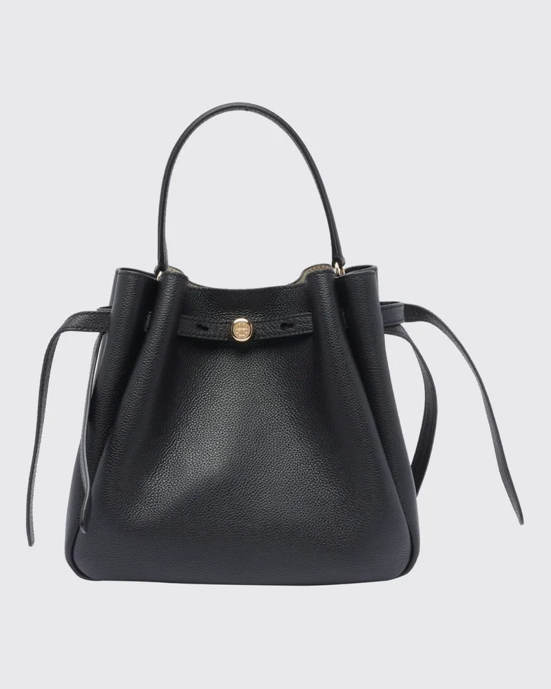 Tory Burch Romy Mini-Handtasche aus genarbtem Leder mit ausgestellter Form Schwarz