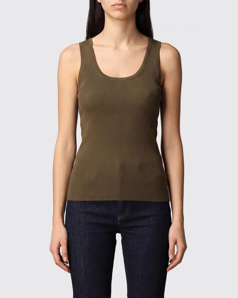 Max Mara Slim Fit Top aus gerippter Baumwolle mit U-Ausschnitt Grün