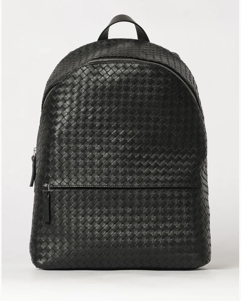 Bottega Veneta Rucksack aus geflochtenem Kalbsleder mit Reißverschluss Schwarz