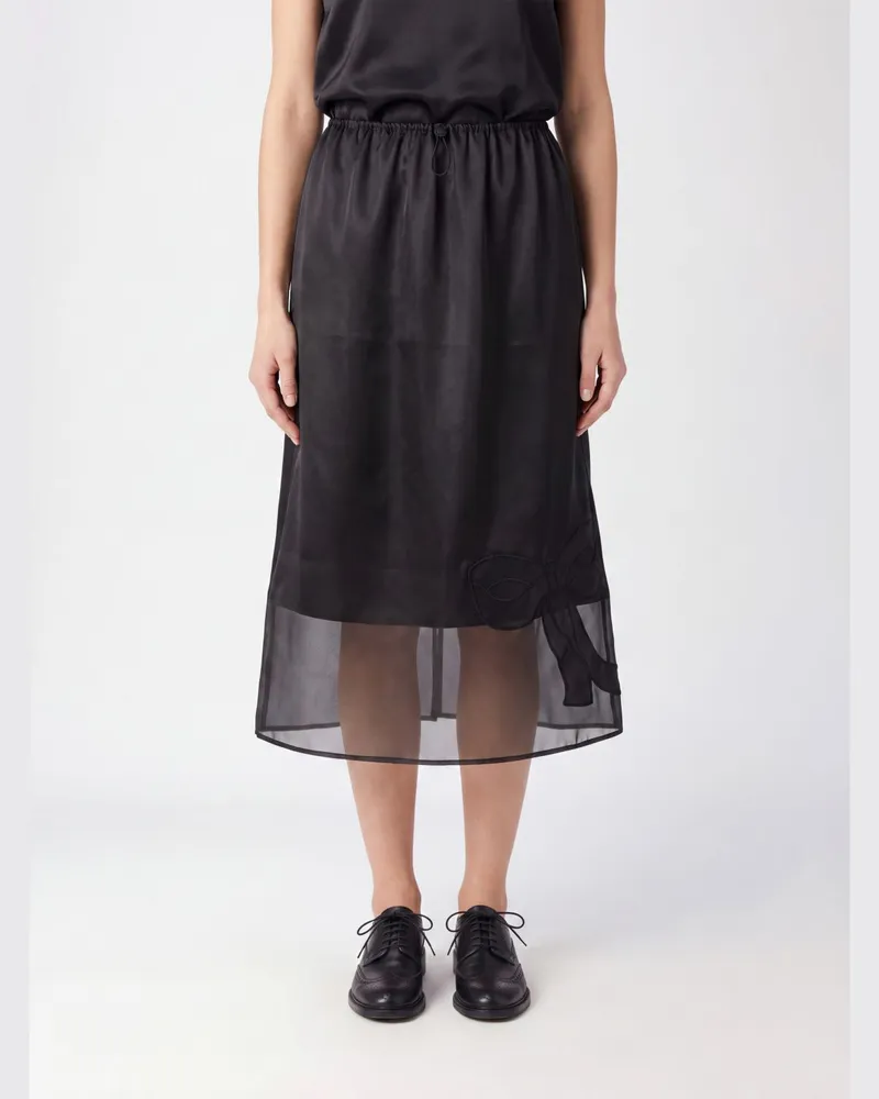 Cecilie Bahnsen Midirock aus Seidenmischung mit Kordelzug und Schleifen Schwarz