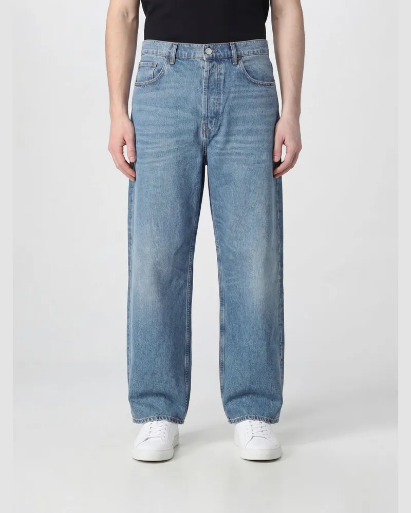 Amish Huge Straight-Fit-Jeans aus Baumwolldenim in Used-Optik Blau