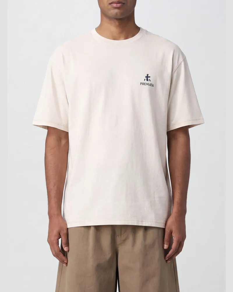 Premiata Rundhals-T-Shirt aus reiner Baumwolle mit kontrastierendem gesticktem Logo Ivory