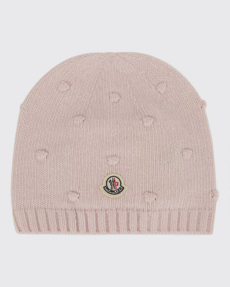 Moncler Mädchen-Beanie aus gerippter Wolle und Kaschmir mit Bommel Pink