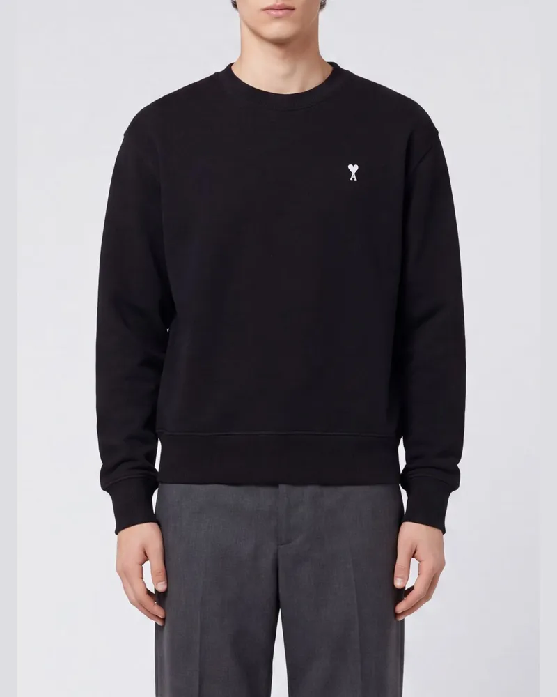 AMI Paris Sweatshirt aus Baumwolle mit Rundhalsausschnitt und gesticktem Ami de Coeur-Logo Schwarz