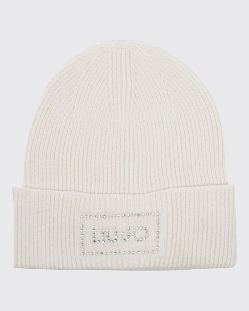 Liu Jo Rippstrick-Beanie mit Umschlag und Strass-Logo Weiß