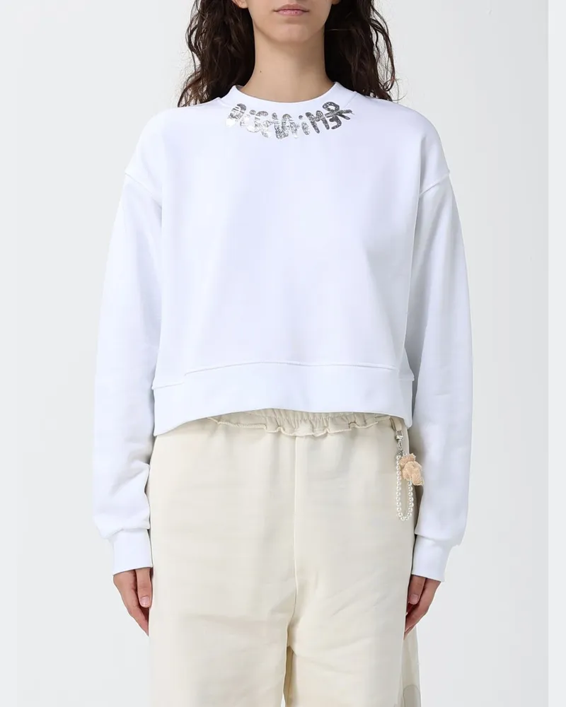 DISCLAIMER Cropped-Sweatshirt von aus Baumwolle mit Logo-Print und Rundhalsausschnitt Weiß