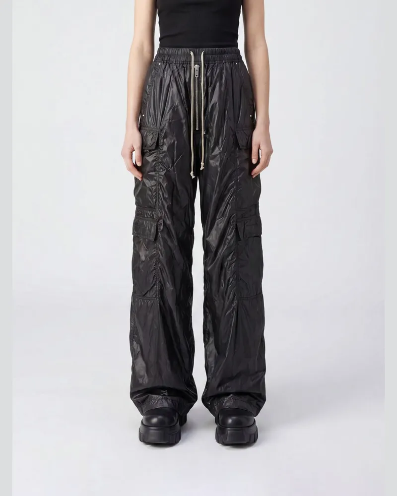 DRKSHDW by Rick Owens Hoch taillierte Cargohose Drawstring aus geknittertem Nylon Schwarz