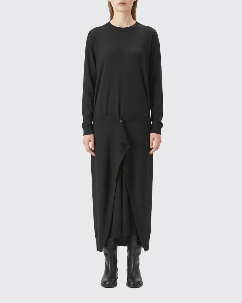 Christophe Lemaire Asymmetrisches Strick-Midikleid mit überschnittenen Schultern Schwarz