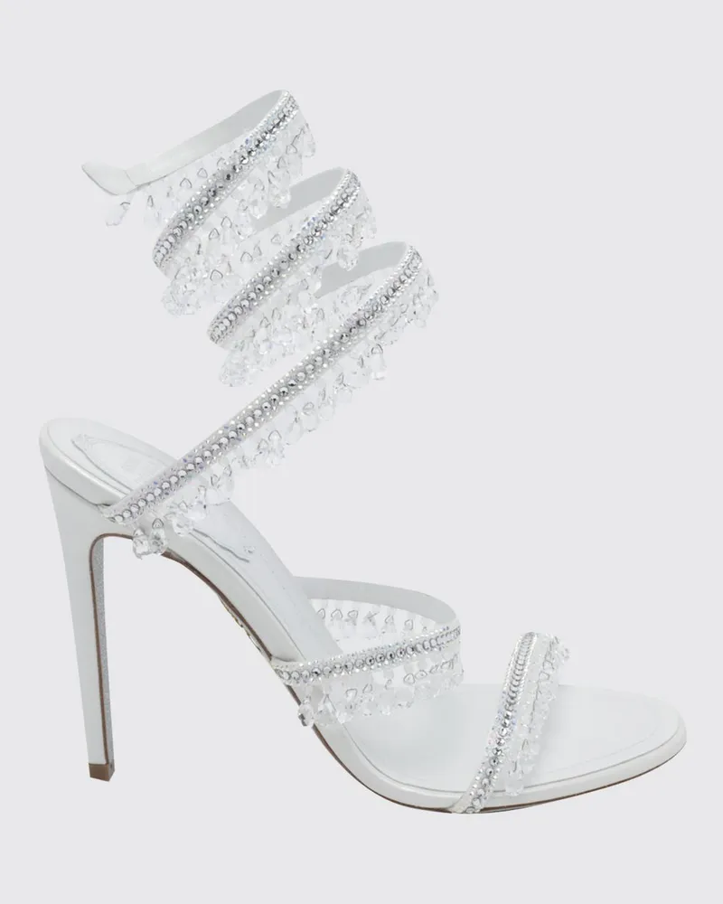 René Caovilla Chandelier Sandalen aus Satin mit Kristallen und Snake-Riemen Weiß