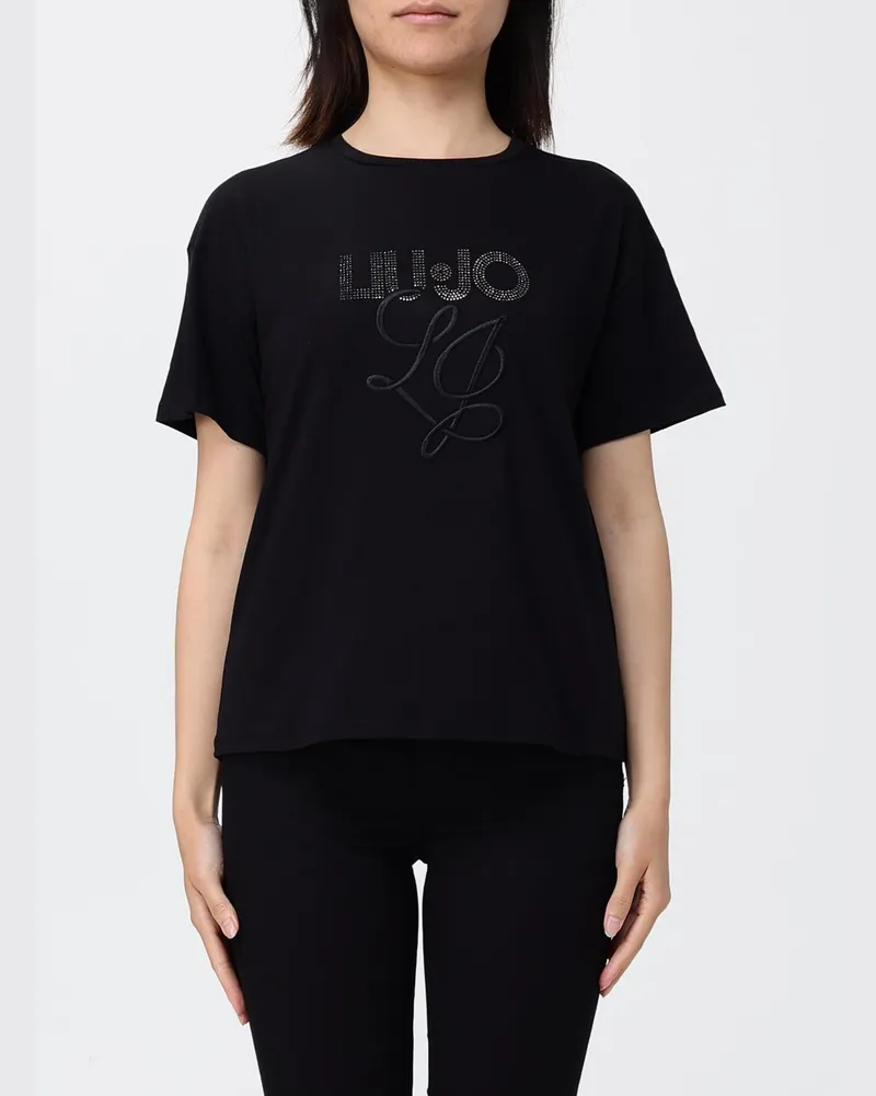 Liu Jo Baumwoll-T-Shirts mit Strass-Logo Schwarz