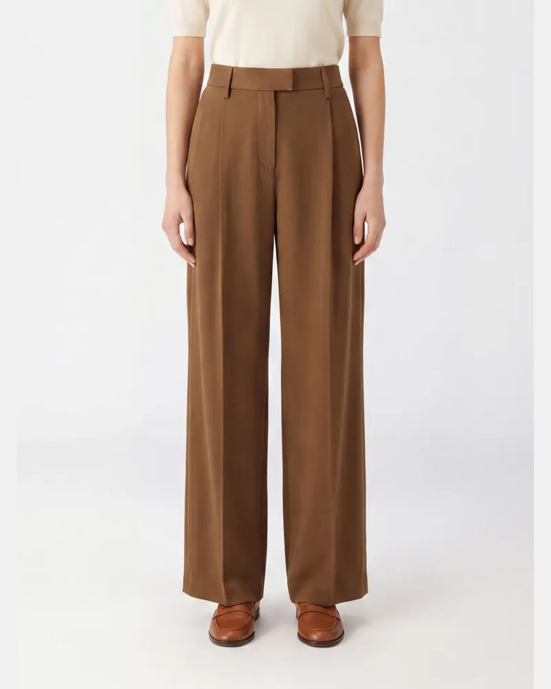 Brunello Cucinelli Palazzo-Hose aus Wollmischung mit hoher Taille und Monili von Braun