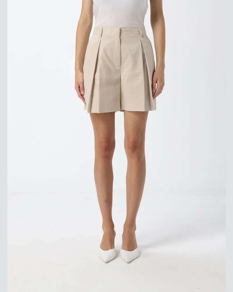 Twin-Set High-Waist-Shorts aus Leinen-Baumwoll-Mischung Nude