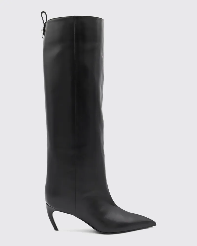ATTICO Lea Glattleder-Kniestiefel mit geschwungenem Absatz Schwarz