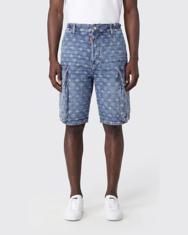Dsquared2 Cargo-Shorts aus Denim mit Monogramm-Jacquard Navy