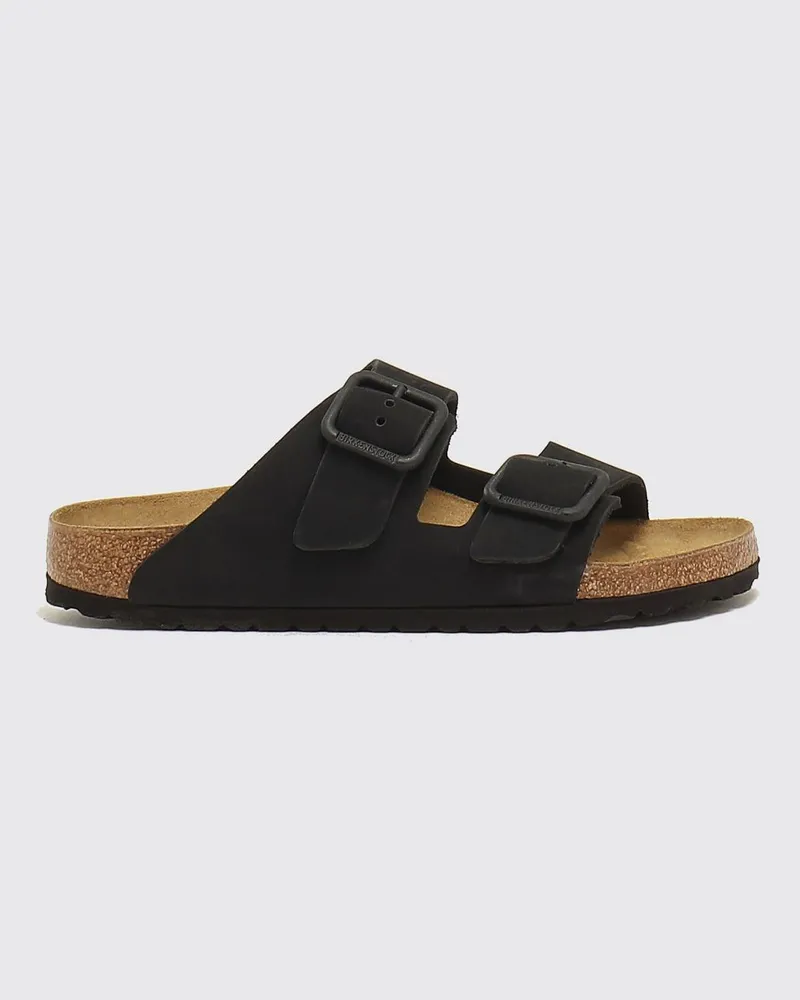 Birkenstock Flache Arizona Wire Buckle Sandalen aus Nubukleder mit Doppelschnalle Schwarz