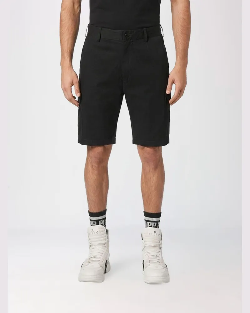 Philipp Plein Knielange Cargo-Shorts aus Baumwolle mit vielen Taschen Schwarz