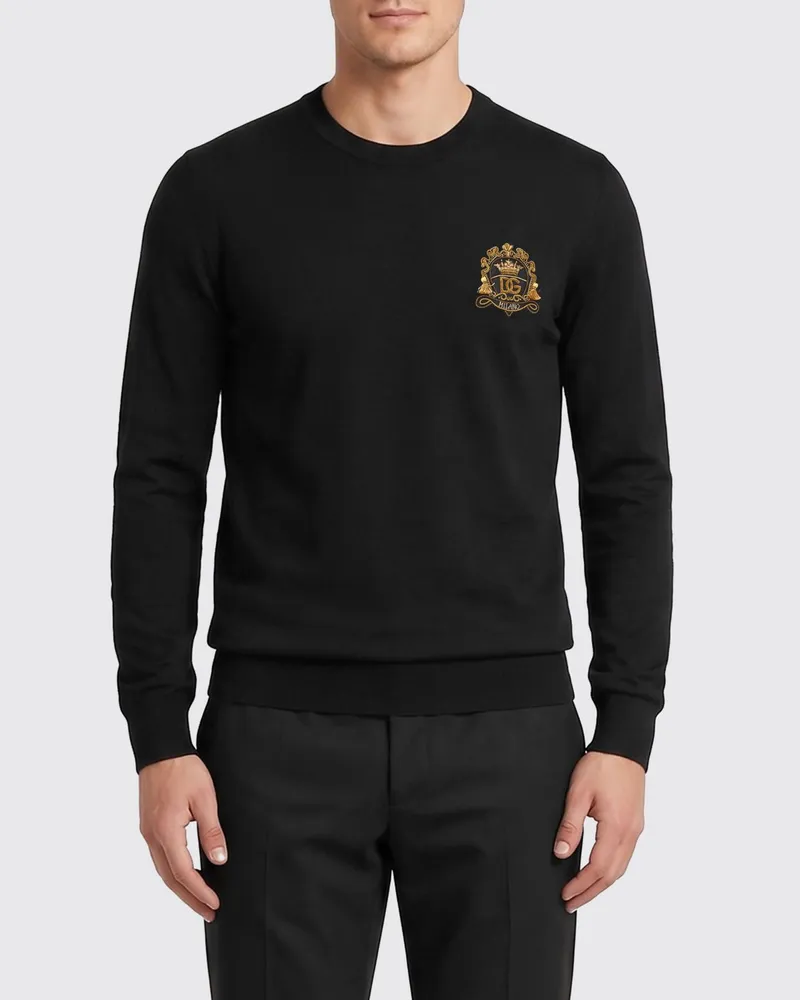 Dolce & Gabbana DOLCE  GABBANA Pullover von Dolce & Gabbana mit Rundhalsausschnitt aus reiner Schurwolle mit Logo-Wappen Schwarz