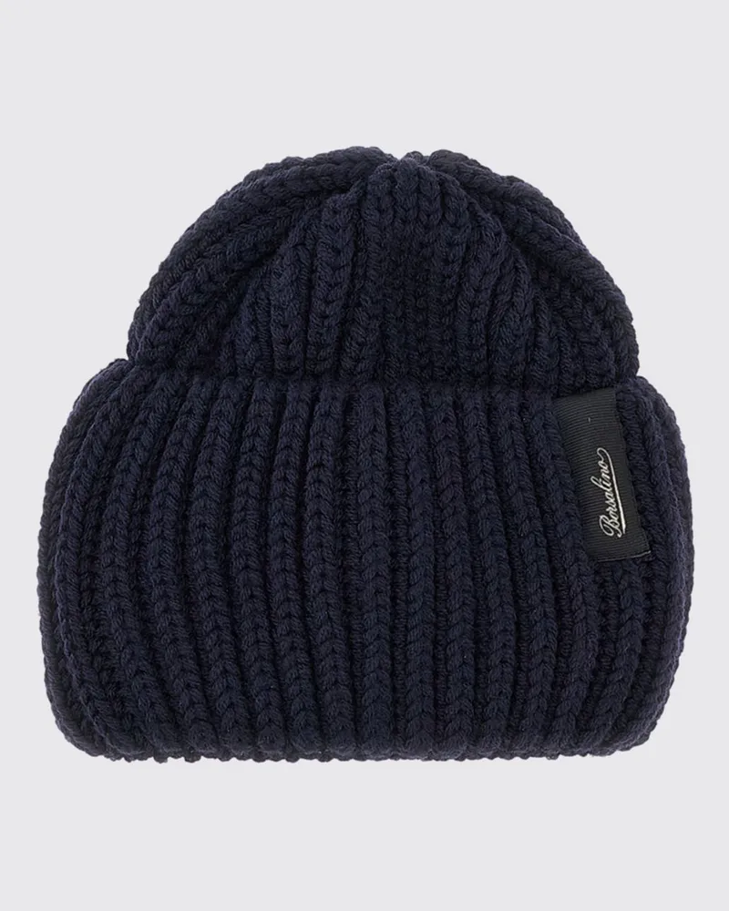 Borsalino Beanie-Mütze aus Schurwolle mit Umschlag und Logo Blau