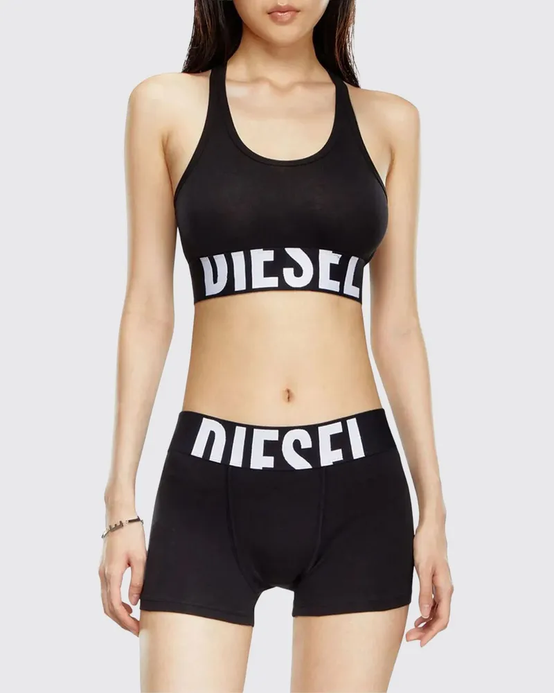 Diesel Gekürzter Sport-BH aus Stretch-Baumwolle mit Racerback Schwarz