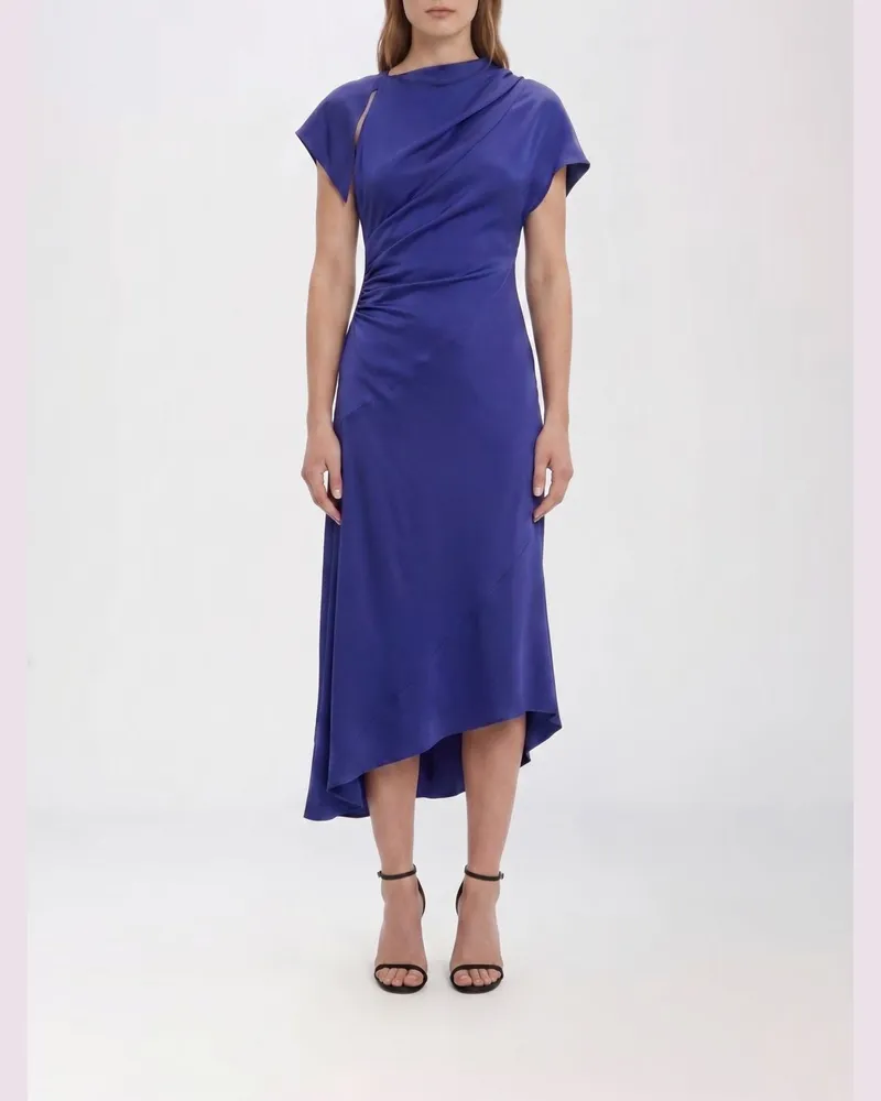 Victoria Beckham Asymmetrisches Slim-Fit-Midi-Kleid von mit kurzen Ärmeln Blau