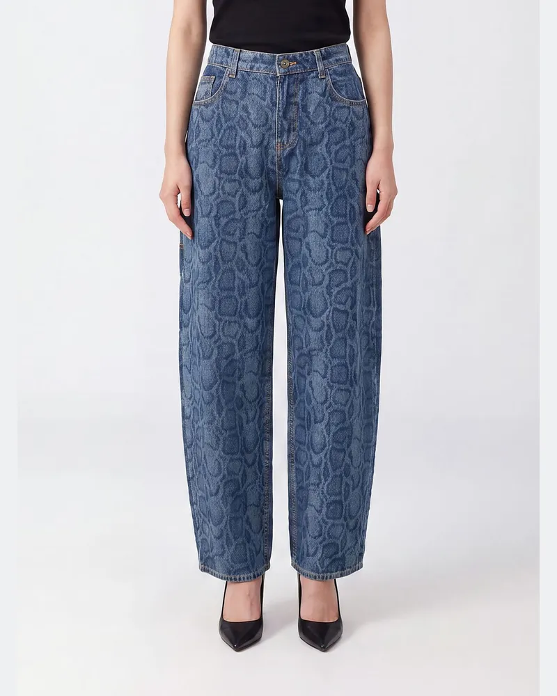 Liu Jo High-Waist-Jeans aus Baumwolldenim mit Animal-Print Blau