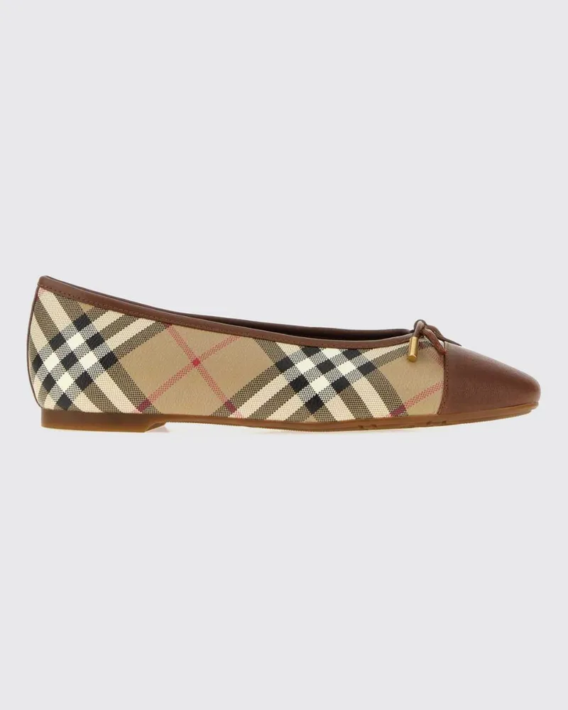Burberry Highgate Ballerinas aus beschichteter Baumwolle mit Vintage-Check-Muster und Schleife Beige