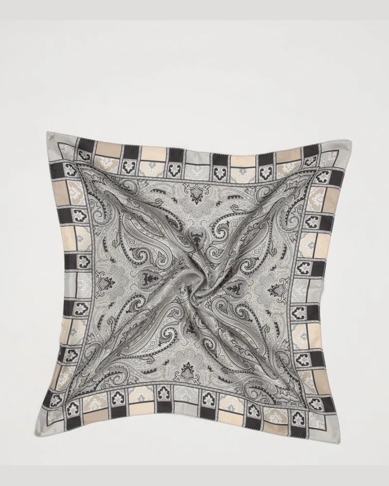 Etro Seiden-Einstecktuch mit abstraktem Paisley-Print Grau