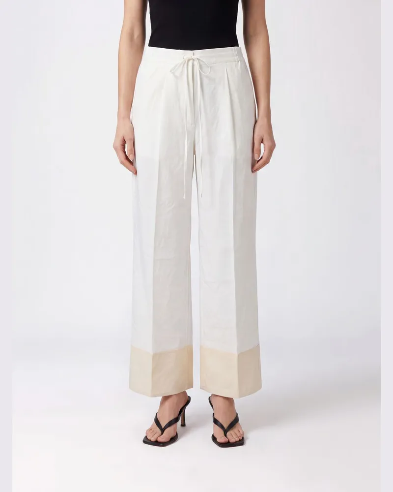 Totême Palazzo-Hose aus Viskose mit hoher Taille und Kordelzug Weiß