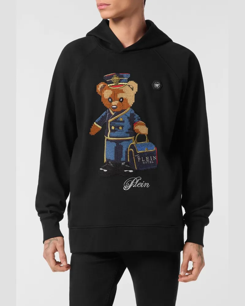 Philipp Plein Baumwoll-Hoodie mit Teddy-Bear-Print Schwarz
