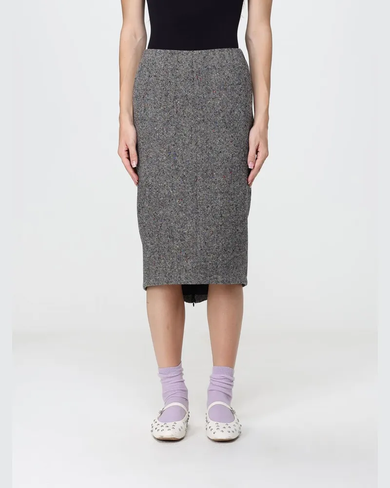 N° 21 Midi-Bleistiftrock aus Schurwolle mit abstraktem Muster und asymmetrischem Saum Schwarz