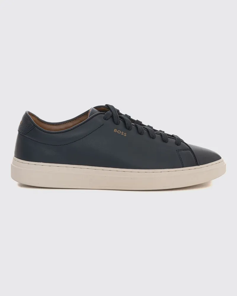 HUGO BOSS Low-Top Sneaker aus Glattleder mit aufgedrucktem Logo und Gummisohle Blau