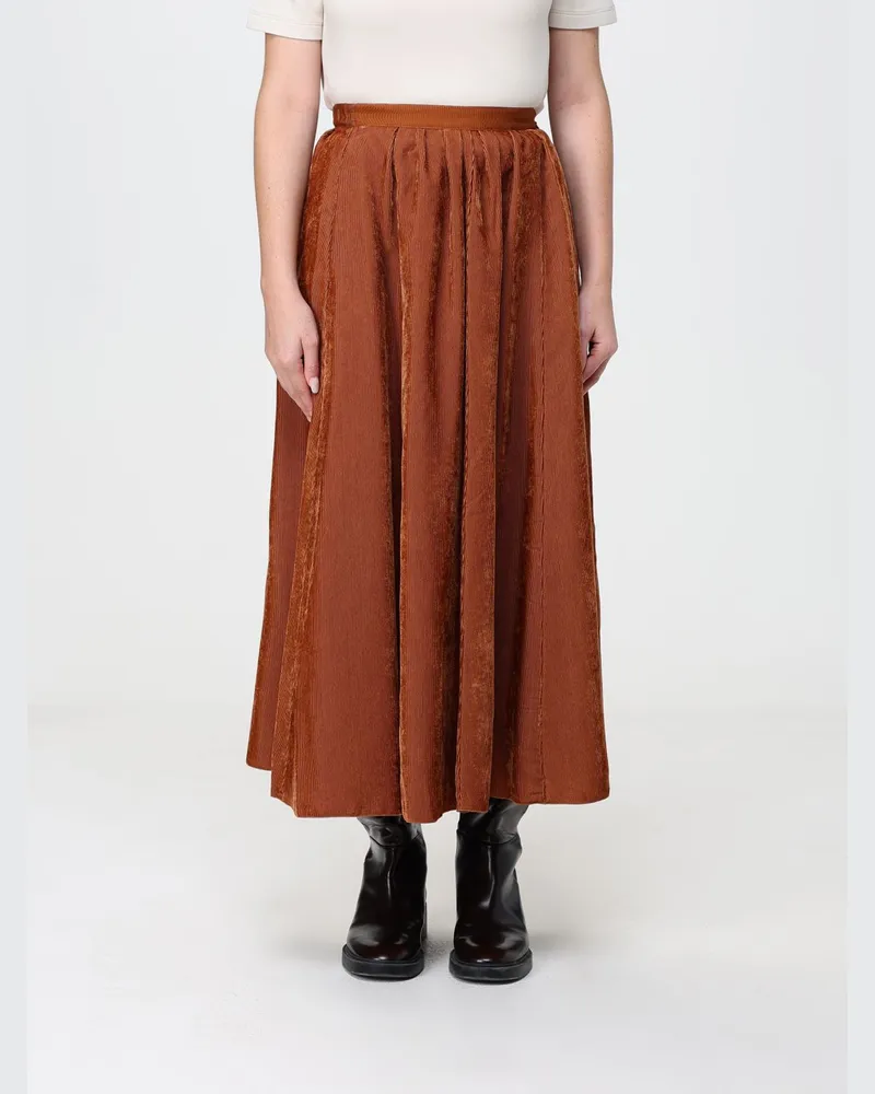 forte_forte A-Linien-Midirock aus Cord mit hoher Taille Gelb