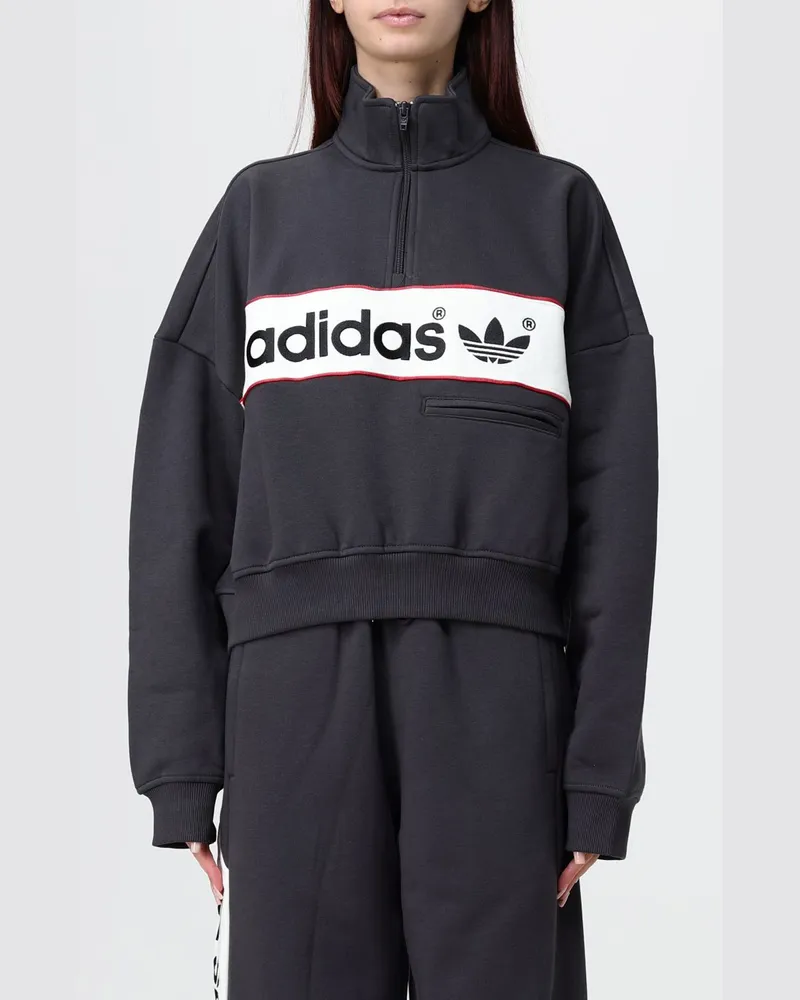 adidas Hochgeschlossenes Sweatshirt mit Halbreißverschluss aus Baumwollmix Schwarz