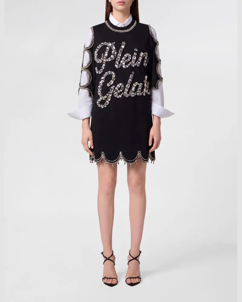 Philipp Plein Etui-Minikleid von aus Baumwolle mit Cut-outs und Strass Schwarz