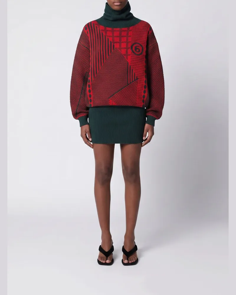 Maison Margiela Wollmisch-Strick-Minikleid mit Rollkragen und Jacquard-Logo Rot